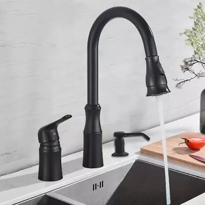Black Kitchen Faucet Pull Down Sprayer 3 Hole Kitchen Faucet With Soap Dispenser • $35