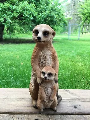 Meerkat Mom And Pup Figurine Standing Resin Statue Garden Yard Ornament 10.24 In • $59.99