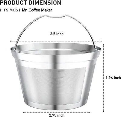 Reusable 4 -5 Cup Basket Replacement Coffee Filters- Stainless Steel Permanent.. • $14.61