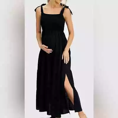 Angel Maternity Linen Maxi Dress Ladies Size Medium Black • $35