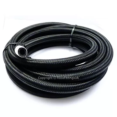 £6.99 • Buy AN-6 6AN 5/16  8MM Black NYLON Braided RUBBER Fuel Oil Hose Pipe 1/2 Metre