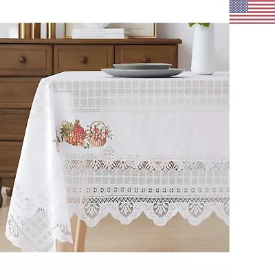 Versatile Farmhouse Tablecloth - Elegant Lace Design - 60 X 84 Oblong - White • $43.99