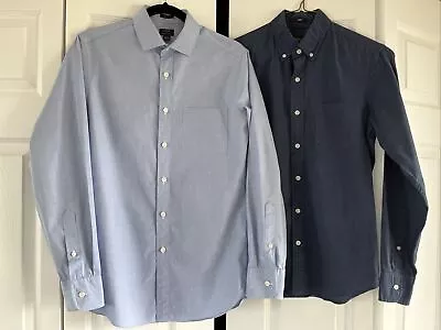 2 J.Crew Men's 14-14.5 Small S Slim Blue Cotton Oxford Shirts Mercantile Flex • $20