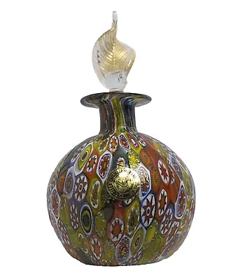 Vintage MURANO ART GLASS MILLEFIORI PERFUME BOTTLE Gold  Leaf Stopper Big 6.5   • $169.99