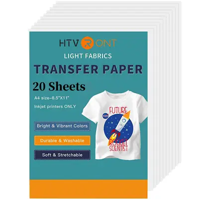 20x A4 T Shirt Heat Transfer Paper Iron-On White & Light Color Inkjet Printer • $14.25