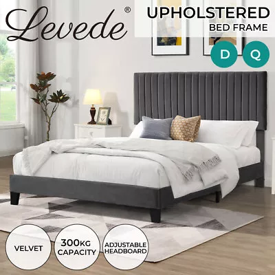 Levede Velvet Bed Frame Double Queen Mattress Base Platform Adjustable Headboard • $269.99