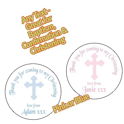 £3.09 • Buy Personalised Blue Pink Cross Christening Baptism Confirmation Party Sticker 1146