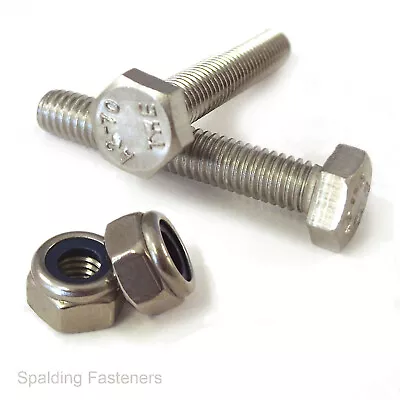 M12 & M14 A2 Stainless Steel DIN933 Hex Head Full Thread Bolts Plus Nyloc Nuts • £6.87