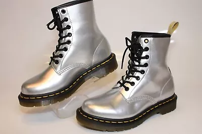 Dr. Martens Vegan 1460 Womens 6 37 Metallic Silver Lace Up Combat Boots • $35