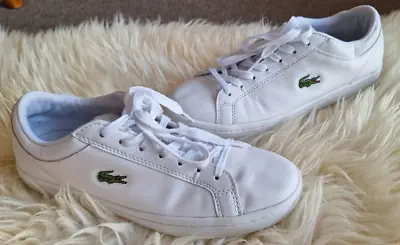 Lacoste Womens US 8 Sneakers Shoes Straightset BL 1 White EU 39.5 UK 6 Leather • $49.95