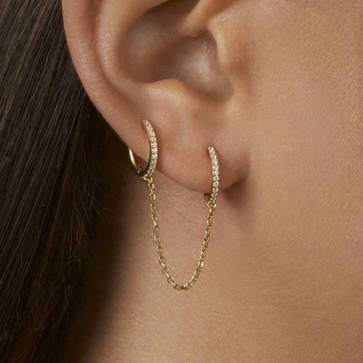 £3.12 • Buy Gold Silver Cuff Chain Double Huggie Earring Wrap Crawler Piercing Earring Gift