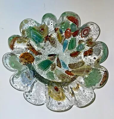 Vintage Murano Italy Italian Millefiori Silver Mica Heavy Hand Blown Glass Dish  • $19