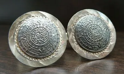 Vintage Mid-Century 1960s Mexican Mayan Sterling Silver Designer Cufflinks • $79