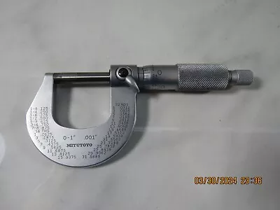 Mitutoyo Outside Micrometer Caliper No. 202-101 0-1  .001  Increments • $49.95