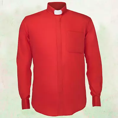 Men's Tab Collar Clergy Preacher Clerical Priest Shirt Long Sleeves *RED*  • $24.95