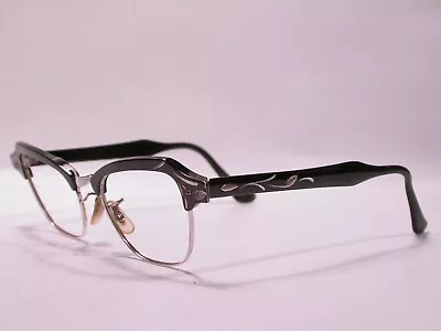 Vintage 1950's Bausch And Lomb Black Aluminium Floral Frames Eyeglasses USA • $19.99