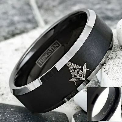 Free Engraving Tungsten Men's Masonic Freemason's Knight's Templar Band Ring • $31.99