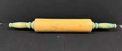 Vintage 19  Wood Rolling Pin Green Handles • $8.40