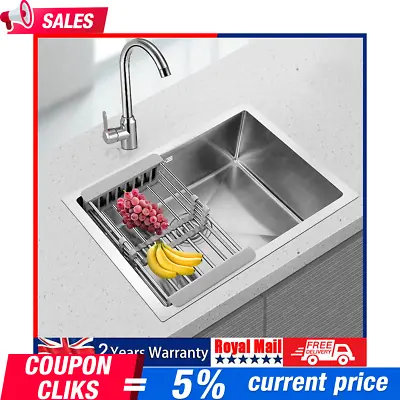 Large Super Deep Single Bowl Square Stainless Steel Kitchen Sink Undermount • £48.99