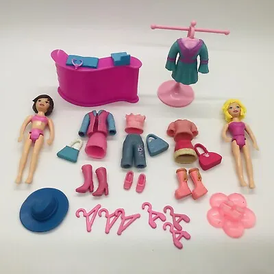 $18.99 • Buy Polly Pocket Lot Of Dolls W/ Pink & Blue Clothes Store Playset Shoes Purses