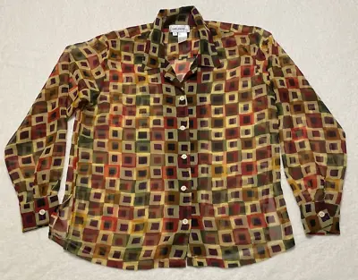 San Andre Top Womens 6 Multicolor Long Sleeve Geometric Button Up Vintage Blouse • $12.95