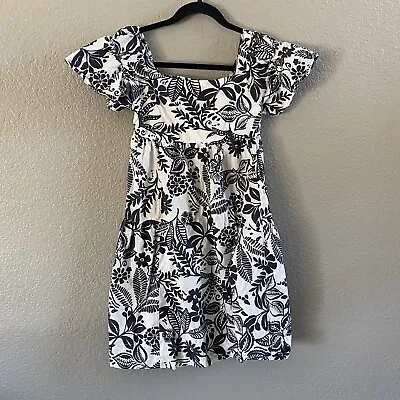 $24.95 • Buy Zara Girls Floral Tropical Dress Sz 13-14 Black White Cut Out Back Square Neck