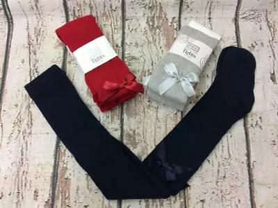 £8.50 • Buy Pex Spanish Cotton Soft Ribbon Bow Tights, Navy, Red, Light Grey