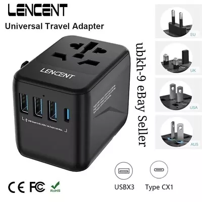 Lencent Universal Travel Adapter With 3 USB Ports & 1Type-C Charging All-in-one • £10.50