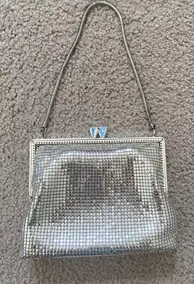 Vintage Silver  GLOMESH Clutch Purse Evening Bag W/Snake Chain Strap • $50