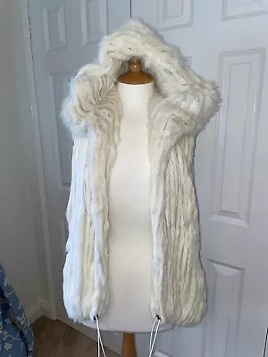 Real Rabbit Fur Cream Lined Hooded Gilet In Cream - One Size • £40