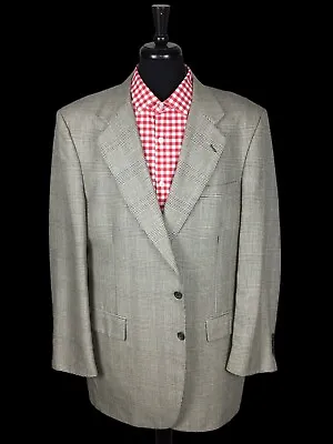 Jos. A.Bank Wool/Silk Tan/Blue Glen Plaid Mens Sport Coat Blazer Jacket 46XL • $56.58