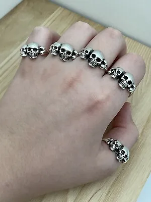 925 Sterling Silver Double Head Skull Ring Size 8 9 10 11 12 • $28.99