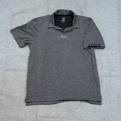 Oakley Golf Shirt Men's Large Charcol Gray Stretch Spellout Collared Polo • $19.99