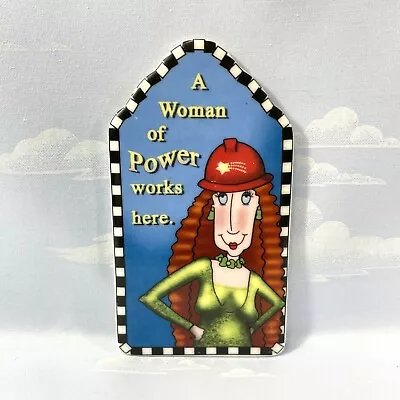 Fun 4.5  Ceramic Fridge Magnet  A Woman Of Power Works Here  Lady In Hard Hat • $4.98