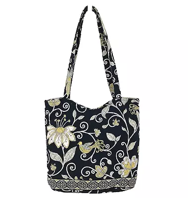 Vera Bradley Bird Floral Quilted Shoulder Bag Purse Black Yellow Double Handles • $17.50