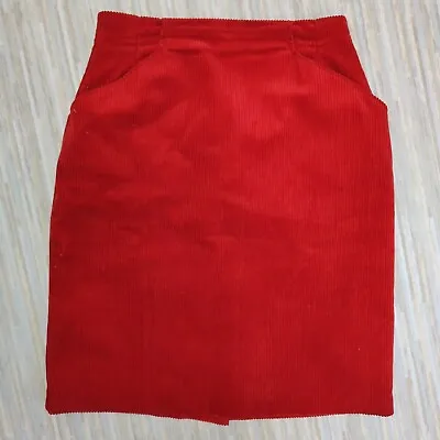 Laura Ashley Vintage Skirt Red Jumbo Cord To Fit Size 12 Made In GB Pockets • £16.99