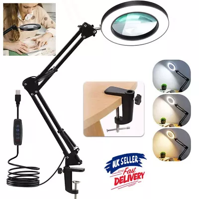 Magnifying Glass Lamp Desk LED Ring Light USB Beauty Nail Tattoo 5X Magnifier UK • £14.99