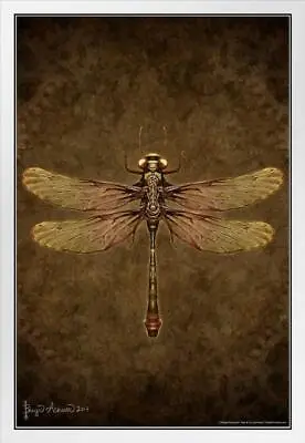 Steampunk Dragonfly By Brigid Ashwood White Wood Framed Poster 14x20 • $39.98