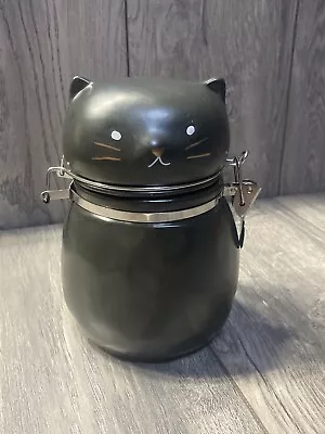 Ceramic Mason Style Black Cat Canister Great For Storing Cat Treats/Other Snacks • $20