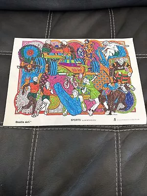 Vintage Doodle Art Coloring Poster Sports Colored 1974 RARE 15x11 • $36.44