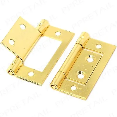 50 X SMALL BRASS 50mm/2  FLUSH HINGE Wardrobe/Cabinet/Cupboard Kitchen Door Pair • £13.06