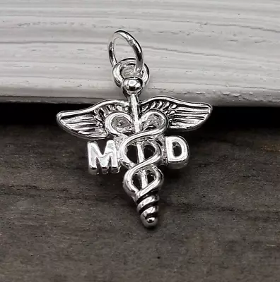 Silver MD Caduceus Charm - Medical Doctor Charm - Gift For Doctor - MD Charm • $10.95