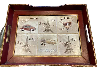 Vintage 1924 French Postcard Style Wooden Serving Tray 15 X 11 • $17