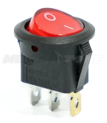 SPST 3 Pin ON/OFF Round Rocker Switch W/ Red Neon Lamp 10A/125VAC USA Seller!!! • $5.95