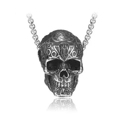 Gothic Mens Biker Skull Pendant Necklace Men Stainless Steel Chain Silver • £4.79