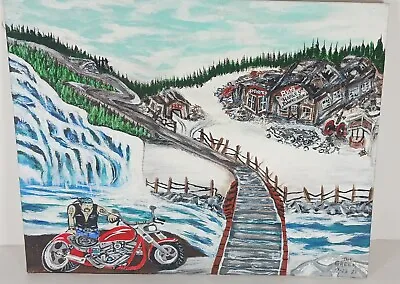 Modern Americana Folk Art Painting Pete The Greek Harley Biker On Canvas 11x14 • $44.95