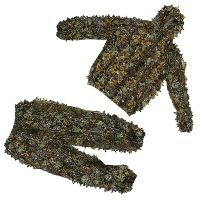 3D Camouflage Leaf Clothing Woodland Hunting Sniper Ghillie Suit Polyester • £19.24