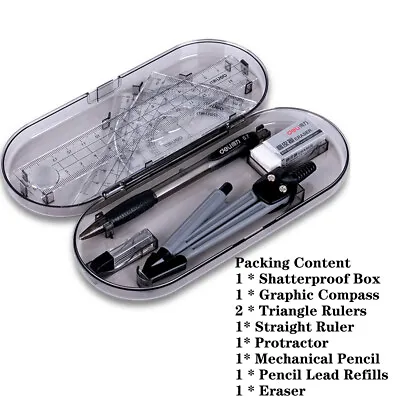 Protractor Math Sets Compass Ruler Kit Math Learning Tools Geometry Kit Set • £6.37