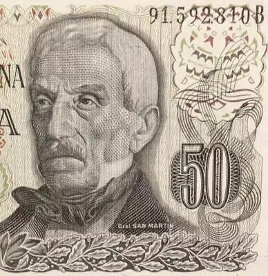 Vintage $50 Pesos Argentina GEM Uncirculated X810 1 Of 2 Consecutives! Currency! • $0.99