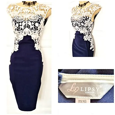 £4.99 • Buy 🌸 LIPSY Size 12 Blue Bodycon Crochet Detail Pencil Occasions Midi Dress 🌸